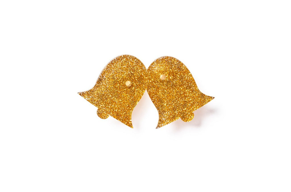 Splendette Gold Glitter Bells Christmas Brooch