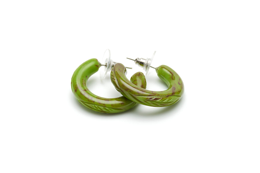 Bakelite style hoop earrings in alder green