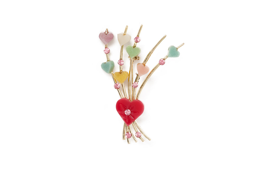 Splendette vintage inspired 1950s Valentine's style Pastel Heart Starburst Brooch