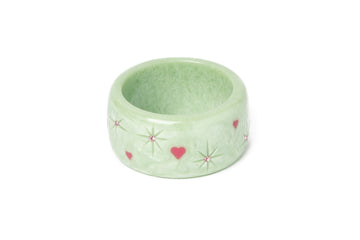 Splendette vintage inspired 1950s Valentine's style carved pastel green fakelite small size Extra Wide Sweet Pea Starburst Maiden Bangle