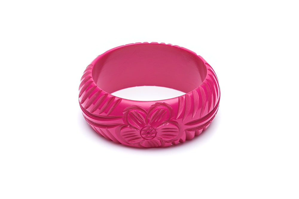 Wide Iris Pink Heavy Carve Fakelite Bangle