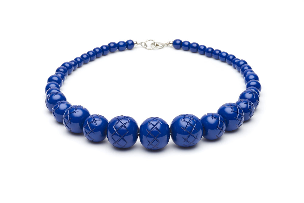 Splendette vintage inspired 1940s Bakelite style blue Indigo Heavy Carve Fakelite Bead Necklace