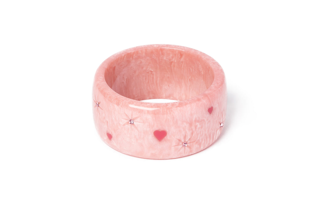 Splendette vintage inspired 1950s Valentine's style carved pink fakelite Extra Wide Sweet Cheeks Starburst Bangle