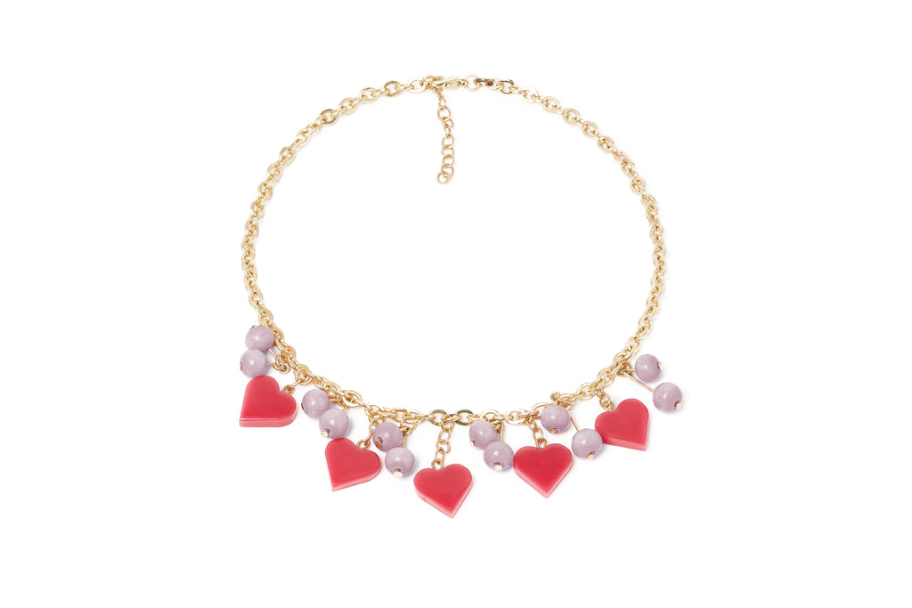 Splendette vintage inspired 1950s Valentines style pastel purple and pink Poppet Heart Necklace