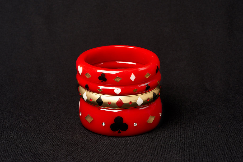 Splendette vintage inspired 1950s Las Vegas style red Wild Card bangle stack