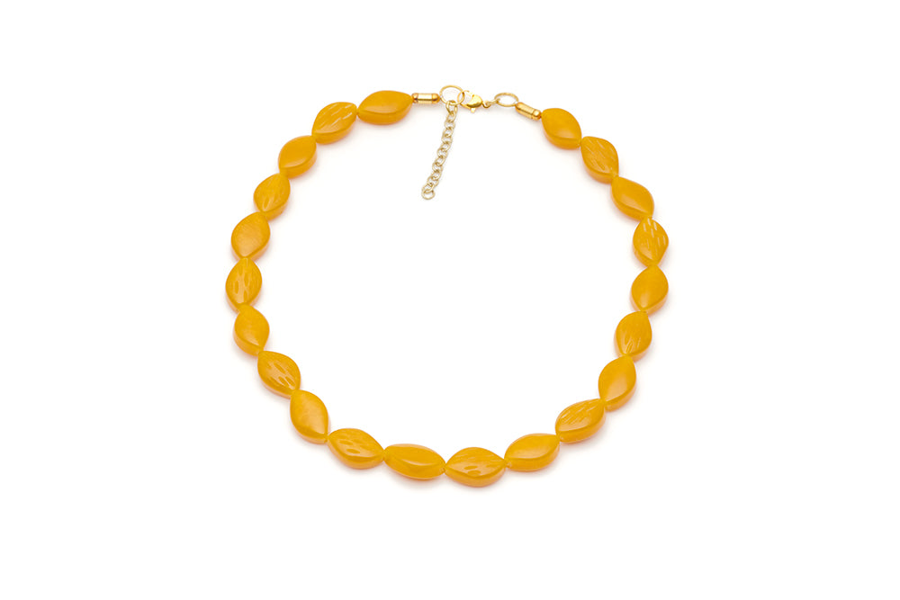 Splendette vintage inspired 1940s style carved yellow Golden Mustard Fakelite Necklace