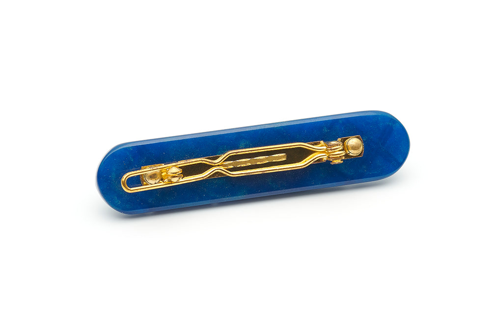 Splendette vintage inspired 1940s style carved blue Golden Ink Fakelite Hair Barette clip