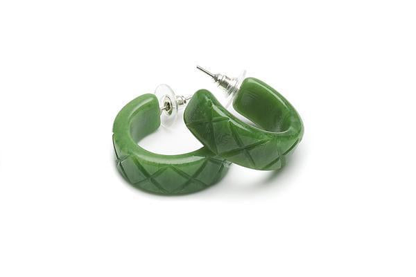 1940s Style Hoop Earrings in Sage Green Fakelite