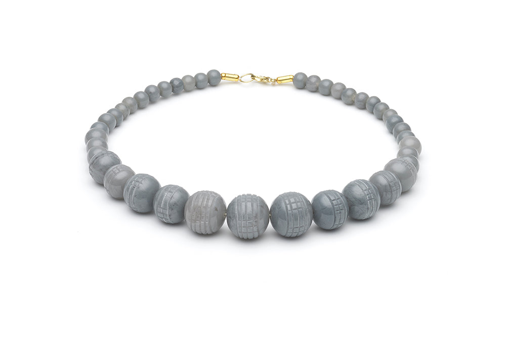 Vintage Style Bead Necklace in Stone Grey Fakelite