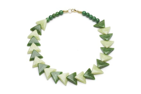 1940s Style Triangle Necklace in Lichen and Sage Green Fakelite