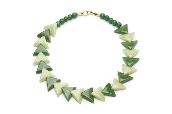1940s Style Triangle Necklace in Lichen and Sage Green Fakelite