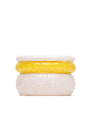 Handmade White and Yellow Set of 3 Vintage Style Bangles