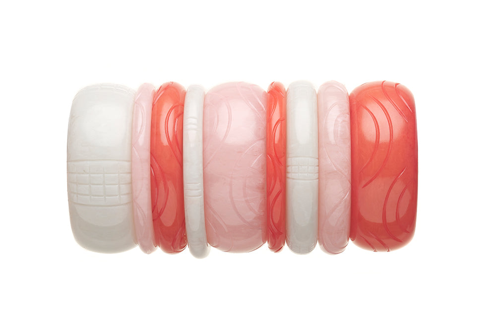 1950s Style Bangle Stack in Pink and White Fakelite