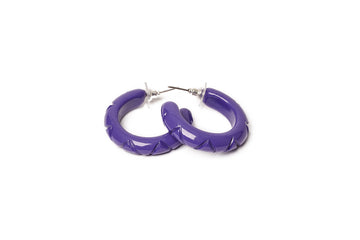 Splendette vintage inspired 1940s style purple fakelite Paradise Heavy Carve Hoop Earrings