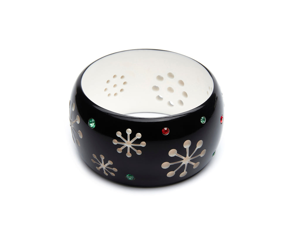 Splendette vintage inspired 1950s style, mid century Christmas black Extra Wide Musta Atomic Snowflake Duchess Bangle larger size