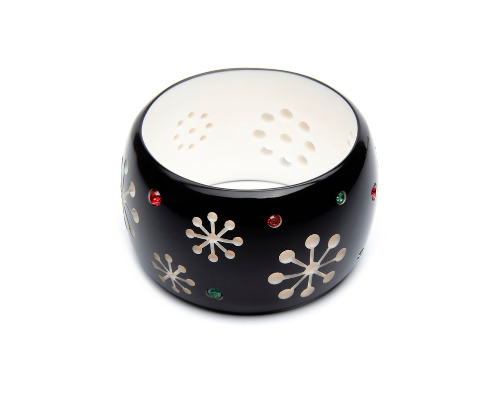 Splendette vintage inspired 1950s style, mid century Christmas black Extra Wide Musta Atomic Snowflake Bangle