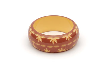 Splendette vintage inspired 1950s style brown carved Duotone fakelite Wide Café carved Bangle in Classic size