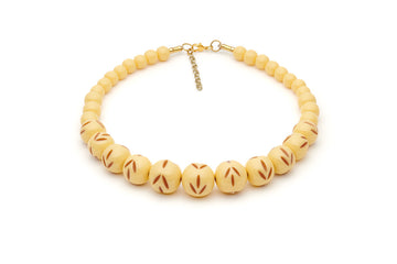 Splendette vintage inspired 1950s style cream carved Duotone fakelite Lait Carved Bead Necklace