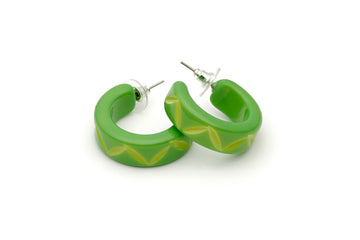 Splendette vintage inspired 1950s style green Duotone fakelite Lime Carved Hoop Earrings