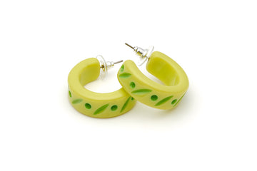 Splendette vintage inspired 1950s style Spring 2021 bright green Duotone fakelite Zest Carved Hoop Earrings