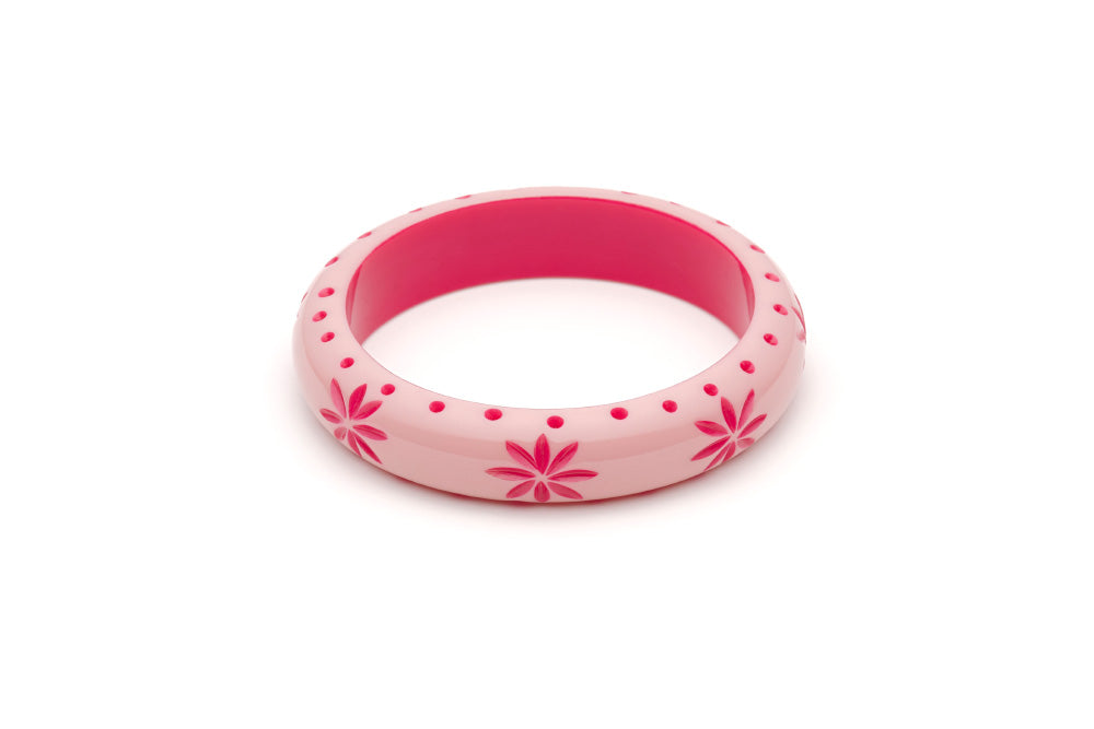 Splendette vintage inspired 1950s pin up style soft pink Duotone fakelite Midi Ripple Carved Bangle in Classic size 