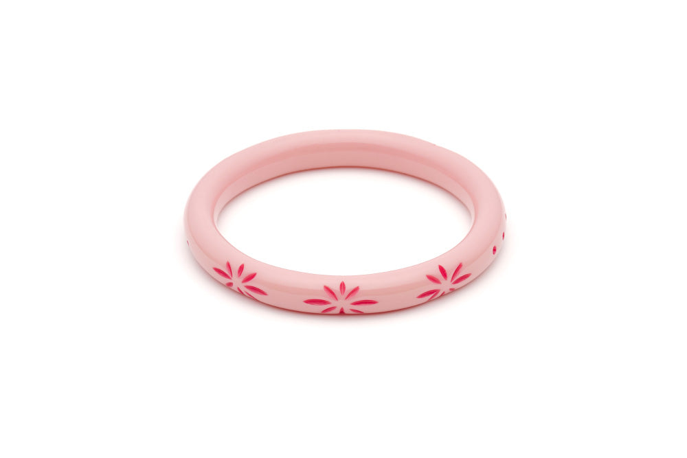 Splendette vintage inspired 1950s pin up style soft pink Duotone fakelite Narrow Ripple Carved Bangle in Classic size