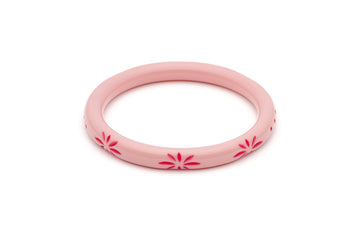 Splendette vintage inspired 1950s pin up style soft pink Duotone fakelite Narrow Ripple Carved Bangle in Duchess size