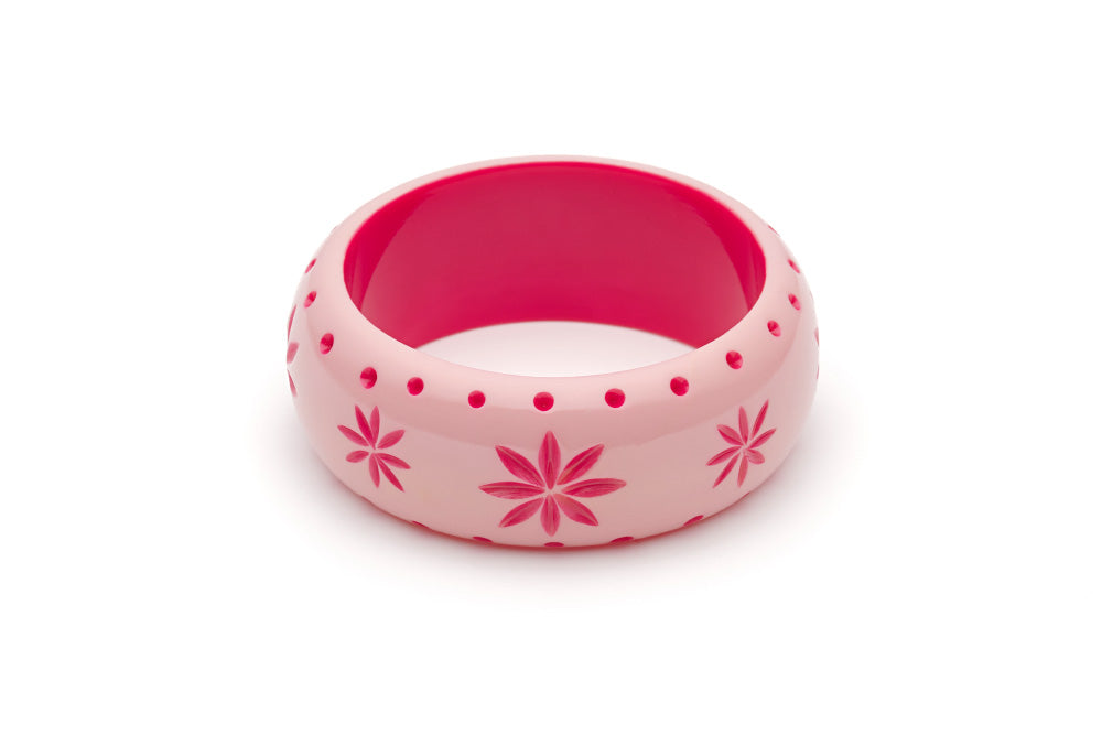 Splendette vintage inspired 1950s pin up style soft pink Duotone fakelite Wide Ripple Carved Bangle in Classic size