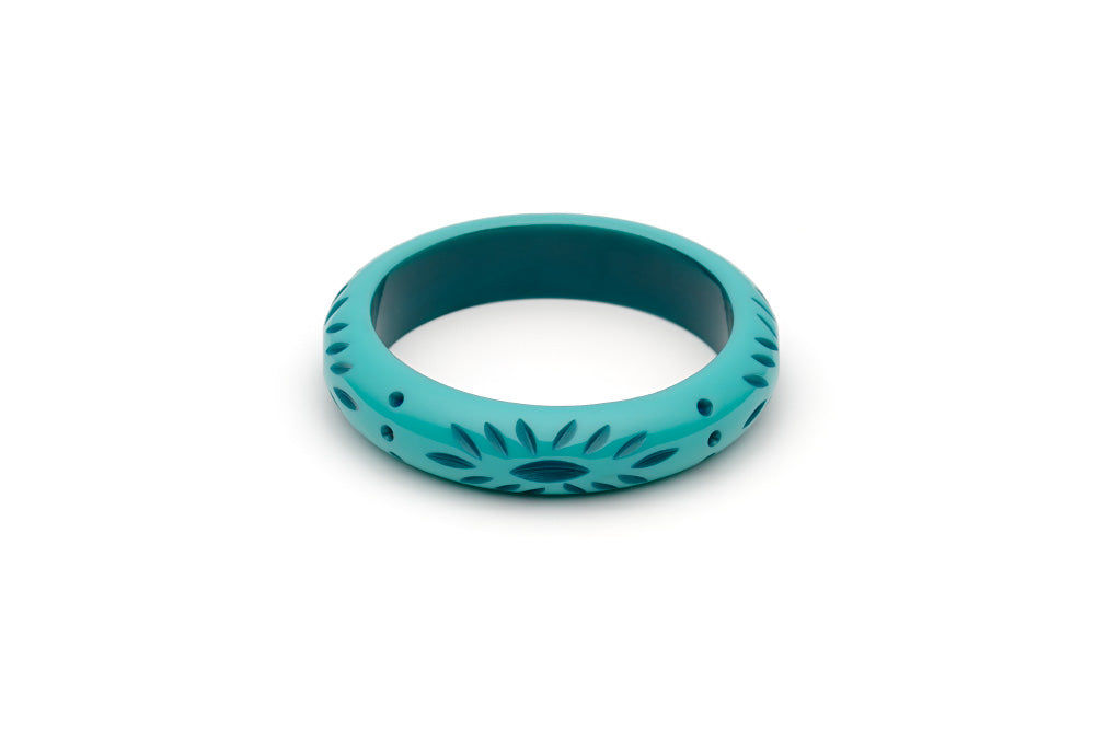 Splendette vintage inspired 1950s style turquoise Duotone fakelite Midi Nymph Carved Bangle in Maiden size