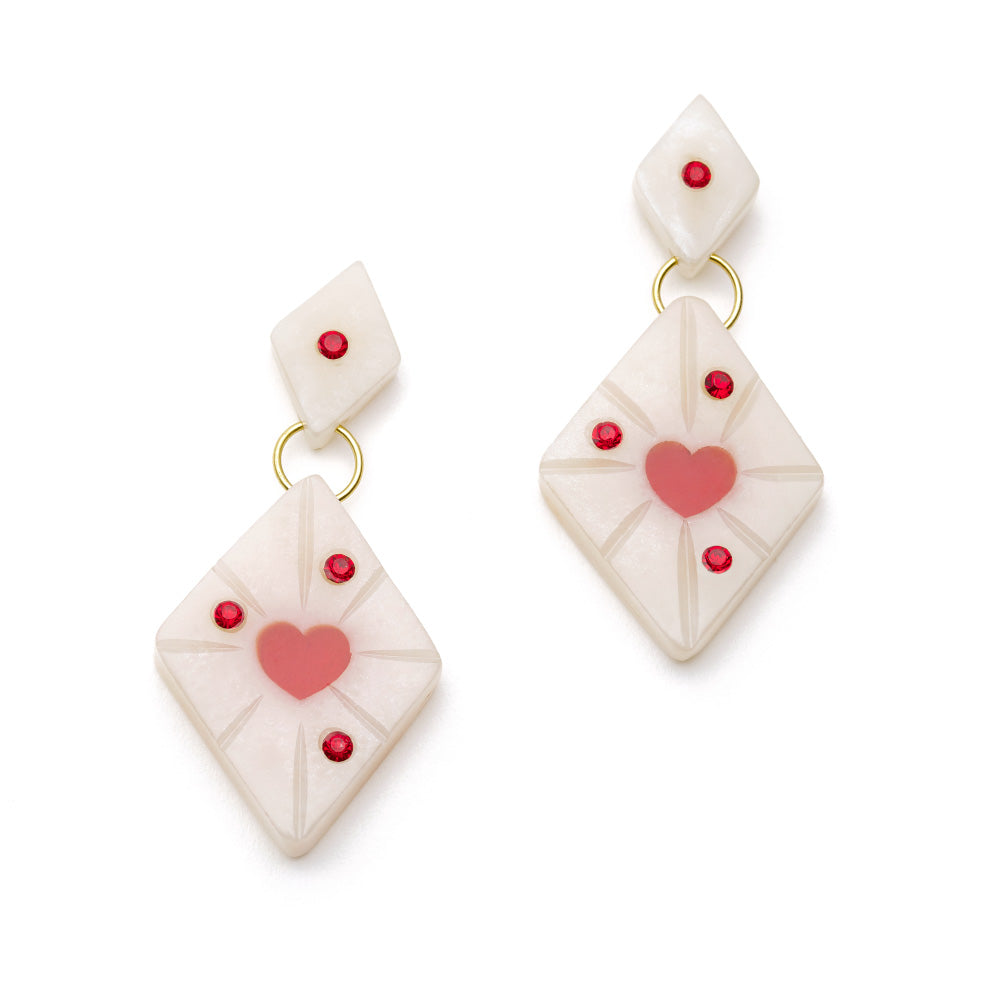 Splendette vintage inspired 1950s style Valentine's white Narrow Secret Admirer Starburst Earrings