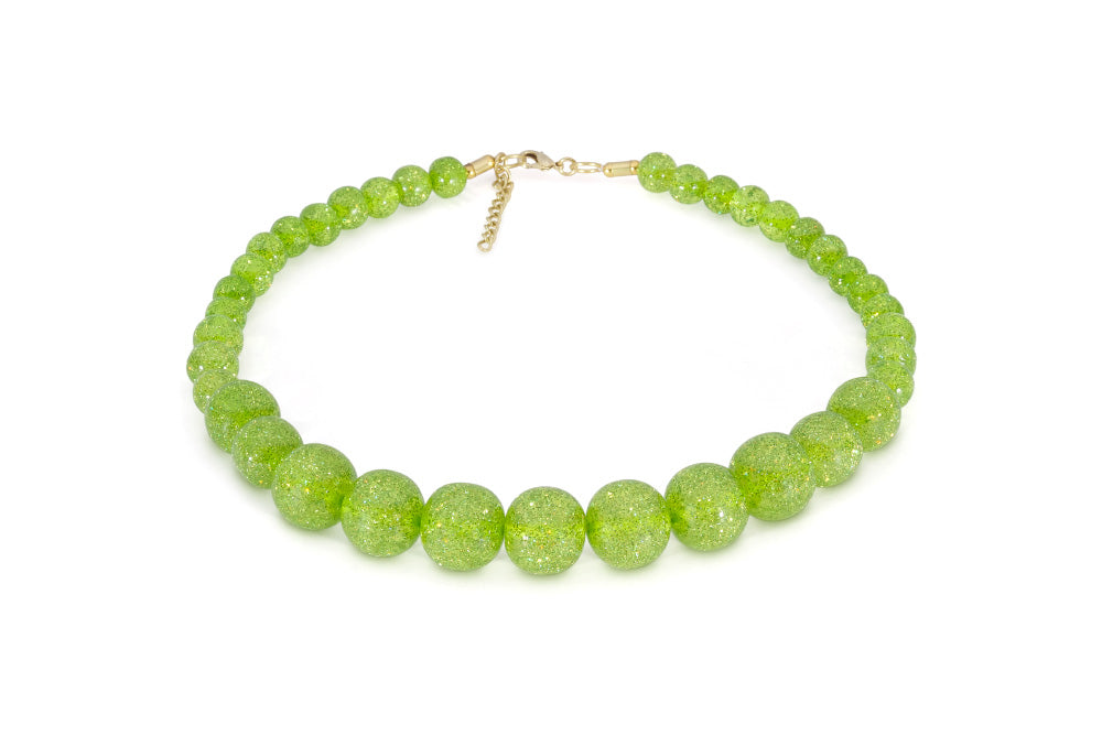 Splendette vintage inspired 1950s pin up style new bright green Lime Glitter Bead Necklace