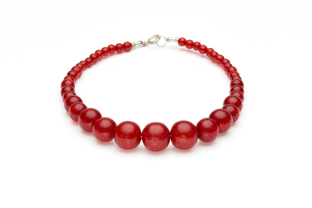 Splendette vintage inspired 1950s style Christmas Valentines Red Glitter Bead Necklace