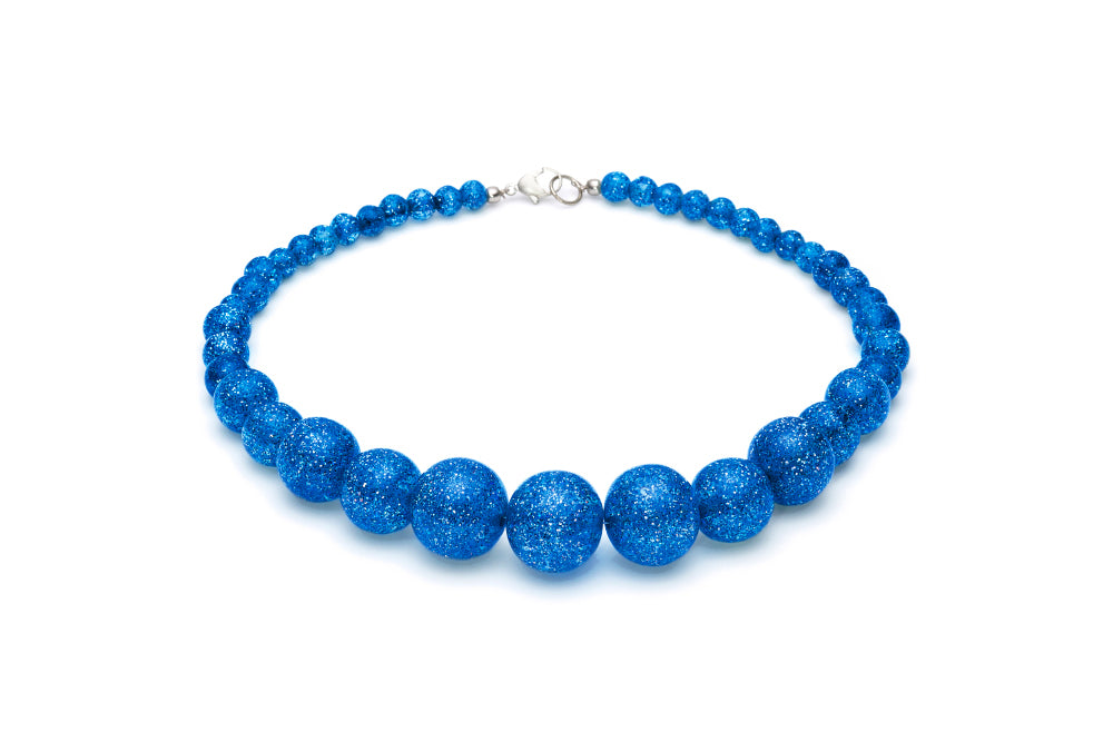 Splendette vintage inspired 1950s pin up style new Blue Glitter Bead Necklace