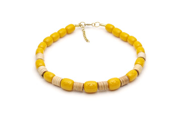 Splendette vintage inspired 1940s 1950s tropical style carved yellow fakelite Ochre Light Cane Bead Necklace