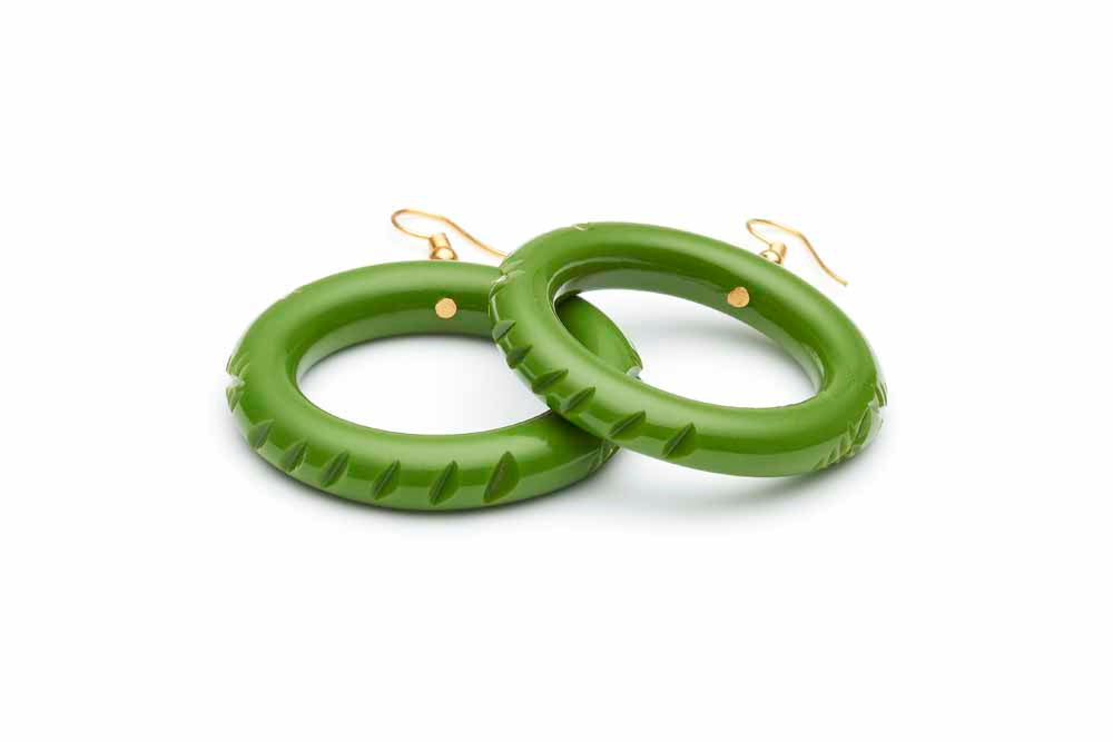 1940s style leaf green bakelite style hoop earrings