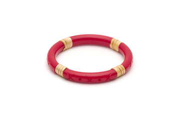 Splendette vintage inspired 1940s 1950s tropical style carved red fakelite Narrow Rosella Light Cane Bangle in Classic size