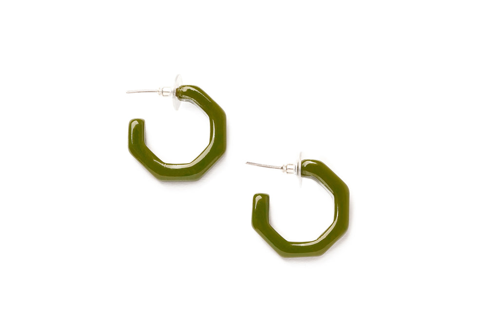 Splendette vintage inspired retro style green fakelite Khaki Hoop Earrings