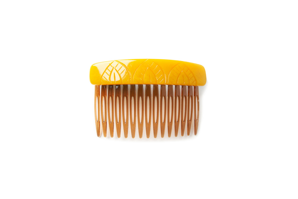 Splendette vintage inspired 1930s style carved yellow Sand Fakelite Hair Comb