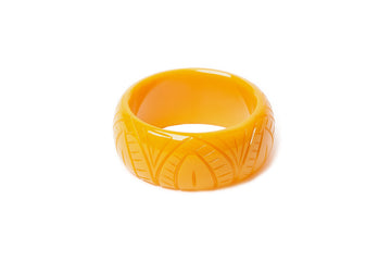 Splendette vintage inspired 1930s style carved yellow small size Wide Sand Fakelite Maiden Bangle