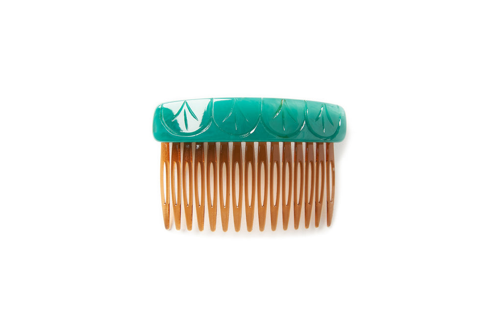 Splendette vintage inspired Art Deco style carved green Drille Fakelite Hair Comb