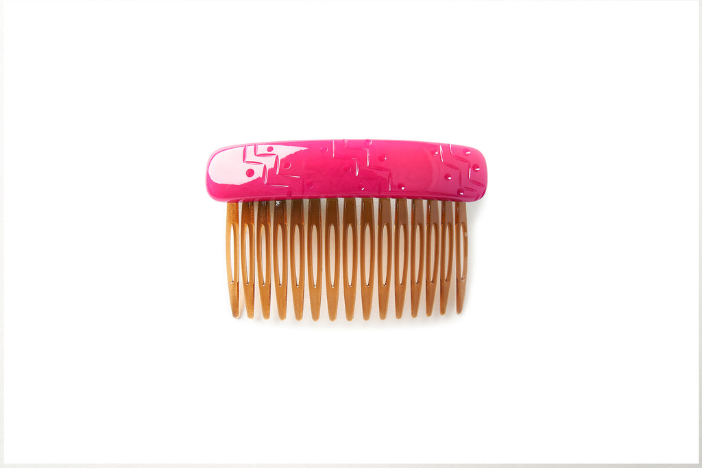 Splendette vintage inspired 1940s Bakelite style carved pink Magenta Fakelite Hair Comb