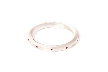 Splendette vintage inspired 1940s Bakelite style rockabilly red and white large size Narrow Cherries Clear Duchess Bangle