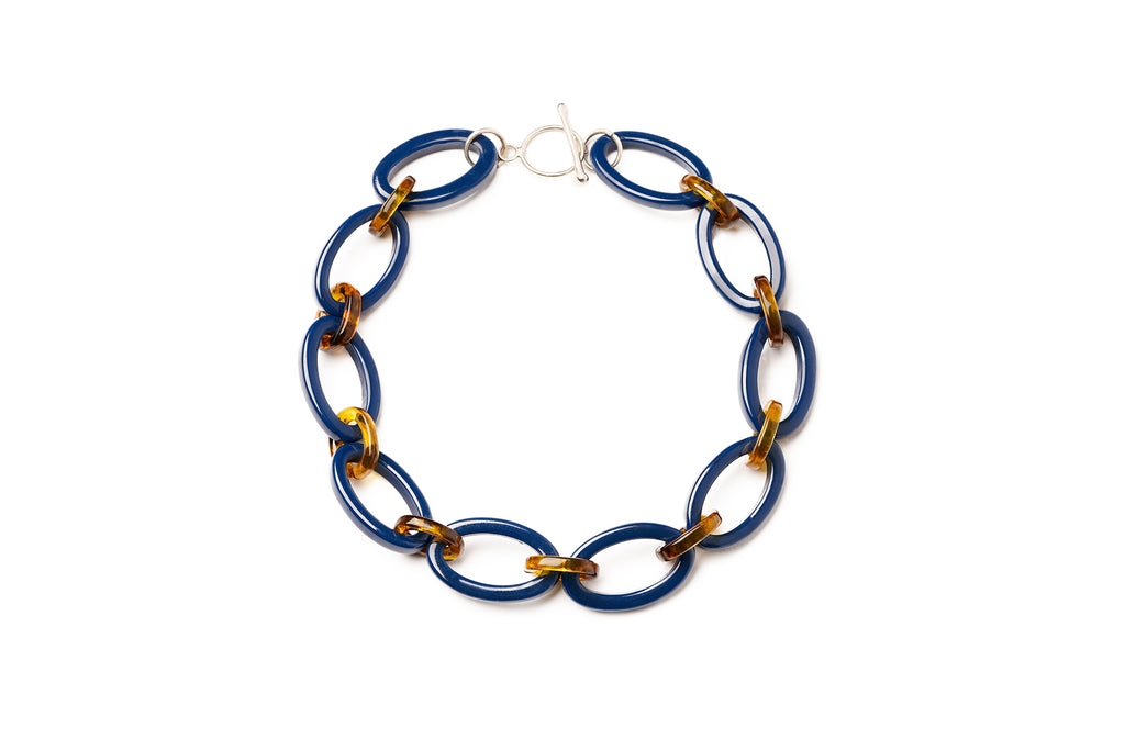 Splendette vintage inspired 1940s style navy blue and tortoiseshell fakelite Darkness Necklace