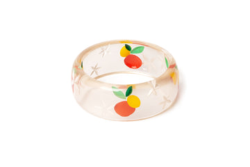 Splendette vintage inspired 1940s style orange and yellow Wide Citrus Clear Bangle