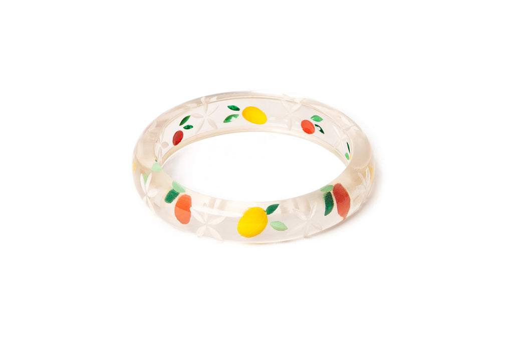 Splendette vintage inspired 1940s style orange and yellow larger size Midi Citrus Clear Duchess Bangle
