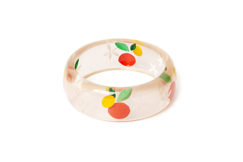 Splendette vintage inspired 1940s style orange and yellow larger size Wide Citrus Clear Duchess Bangle