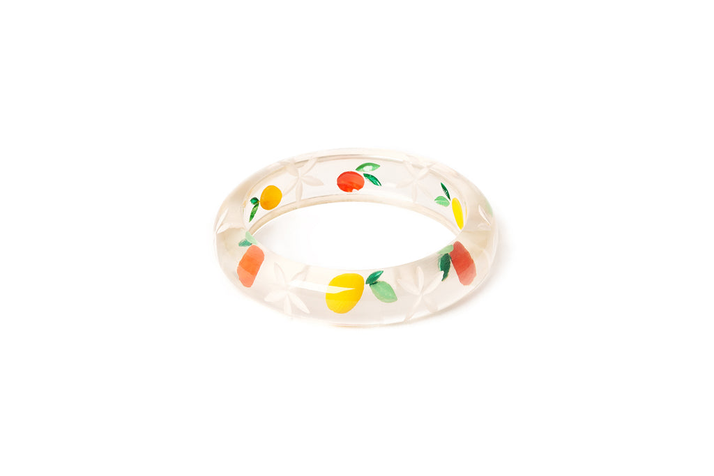 Splendette vintage inspired 1940s style orange and yellow smaller size Midi Citrus Clear Maiden Bangle