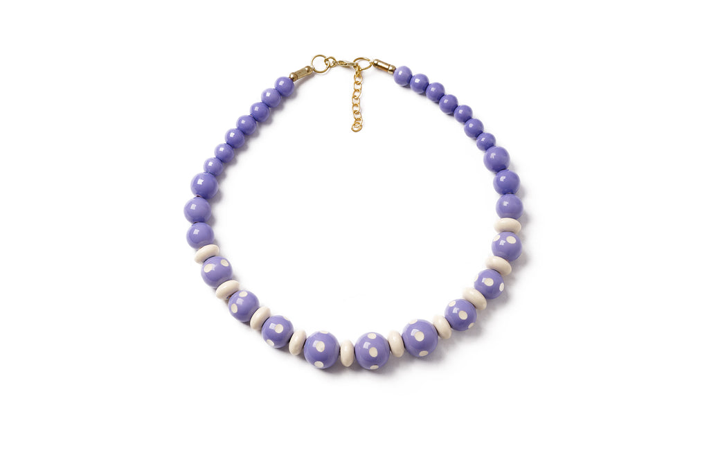 Splendette vintage inspired 1940s style pastel purple carved fakelite Petunia Bead Necklace