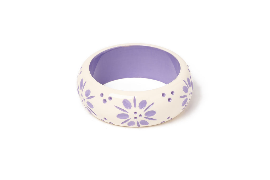 Splendette vintage inspired 1940s style pastel purple carved fakelite Wide Petunia Cream Bangle
