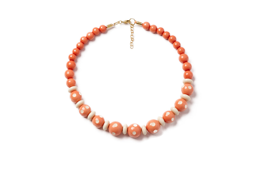 Splendette vintage inspired 1940s style carved peachy orange fakelite Apricot Bead Necklace
